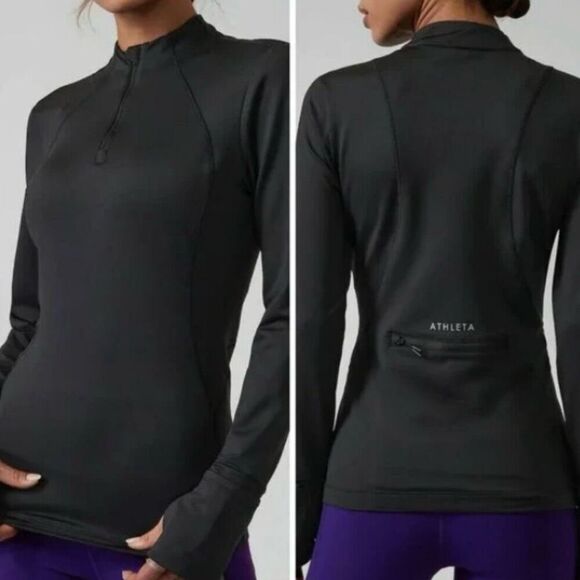 Athleta Whistler Half Zip Quick Dry Fitted Pullover, Black & Spots Women’s Small - Picture 3 of 13